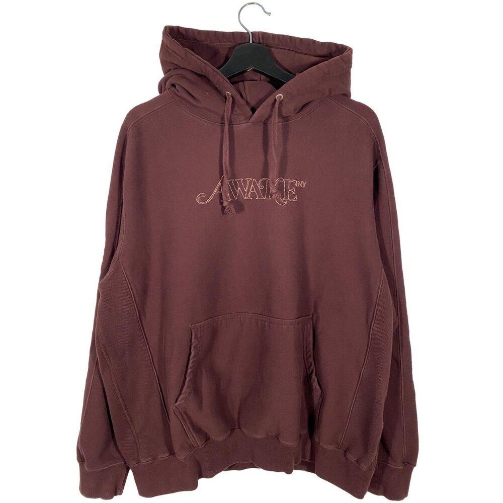 Awake NY Classic Outline Logo Paneled Boxy Brown Hoodie mens size Large